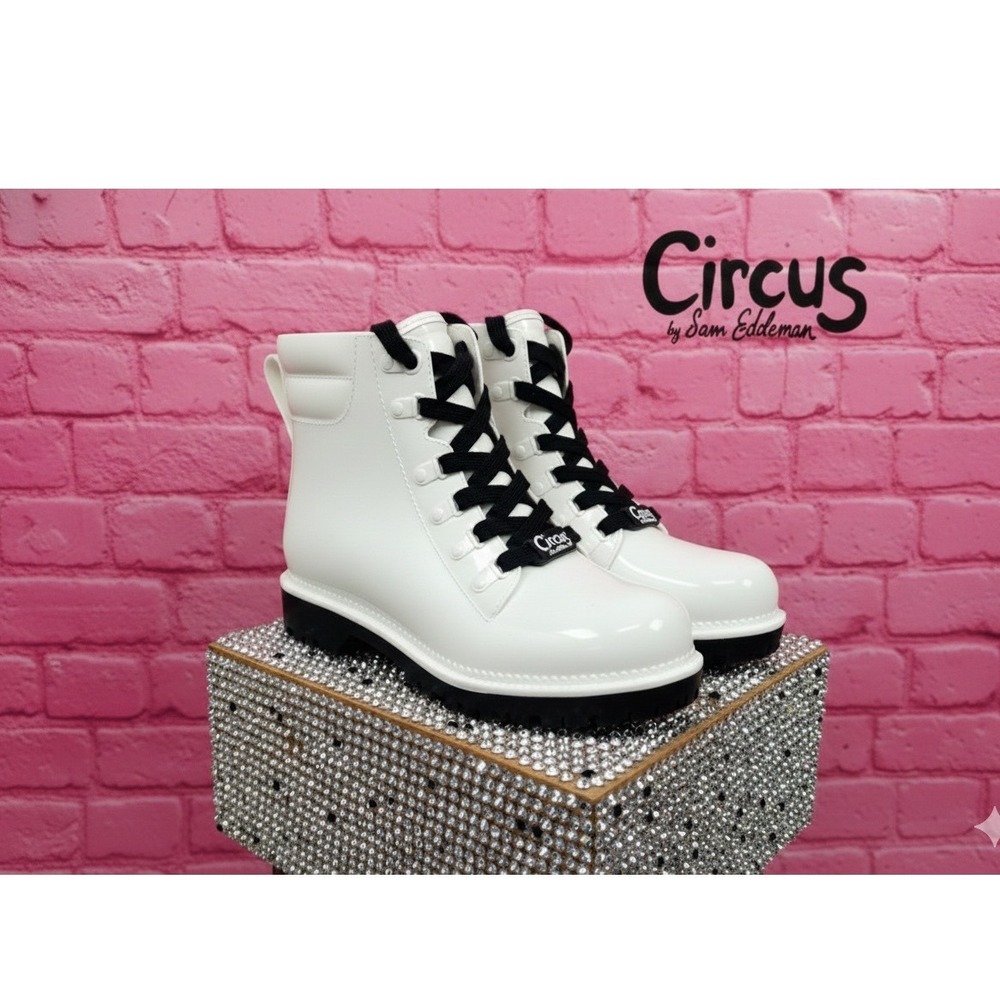 🤑Circus by Sam Edelman 🖤🩷🖤 90's Jelly Lace Up Rain Boots Combat Lug‎ Sole- 7